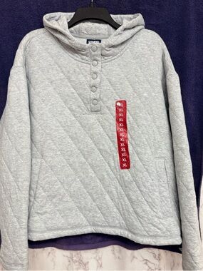 Lands' End Light Gray Quilted Hoodie with Snap Henley